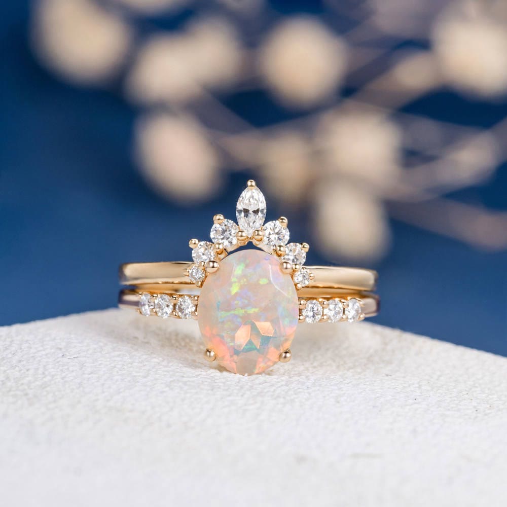 Olivenorma Antique Oval Opal Engagement Rose Gold Ring