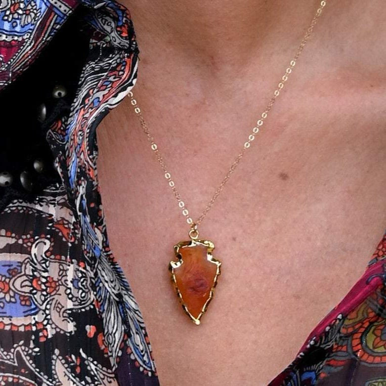 Olivenorma Natural Crystal Carnelian Arrowhead Necklace