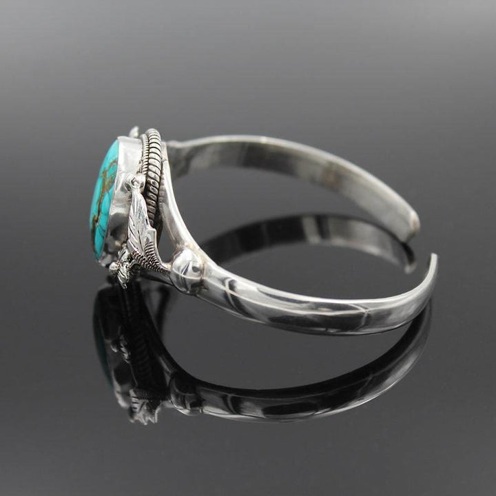 Olivenorma Vintage Engraved Flower Turquoise Bracelet