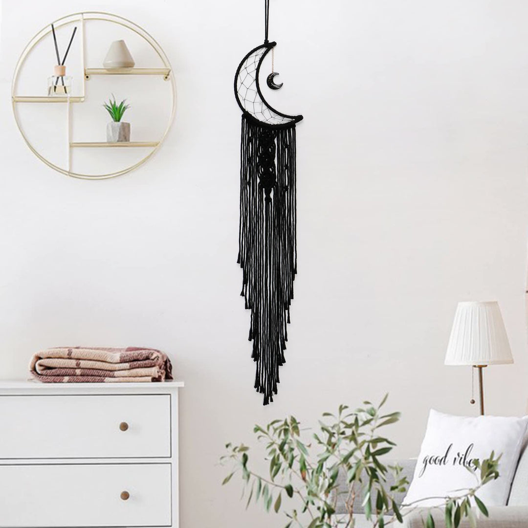 Olivenorma Black Onyx Moon Macrame Tassel Dream Catcher