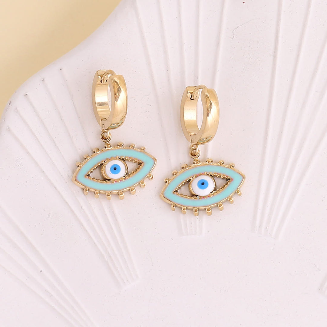 Olivenorma Color Epoxy Evil Eye Earrings - Light Blue - image 3