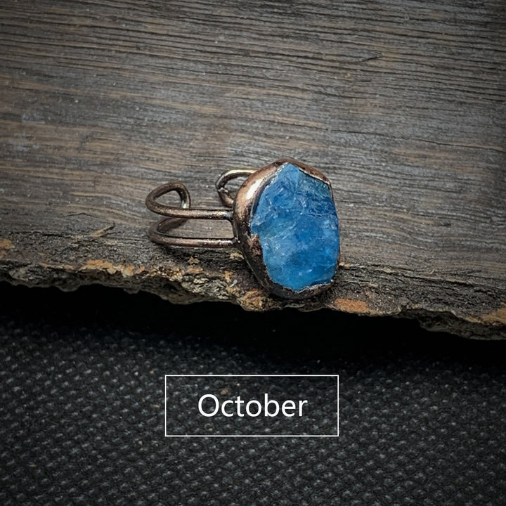 Olivenorma Natural Irregular Raw Stone Twelve Birthstone Adjustable Ring