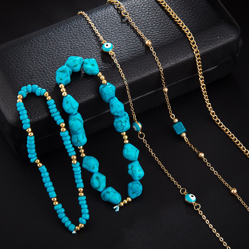 Olivenorma Irregular Turquoise Alloy Five Layer Beach Anklet