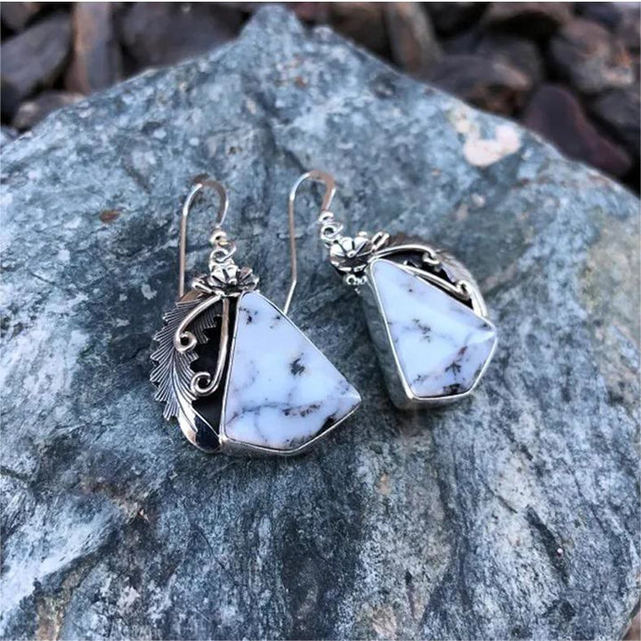 Olivenorma White Turquoise Carved Feather Earrings - image 2