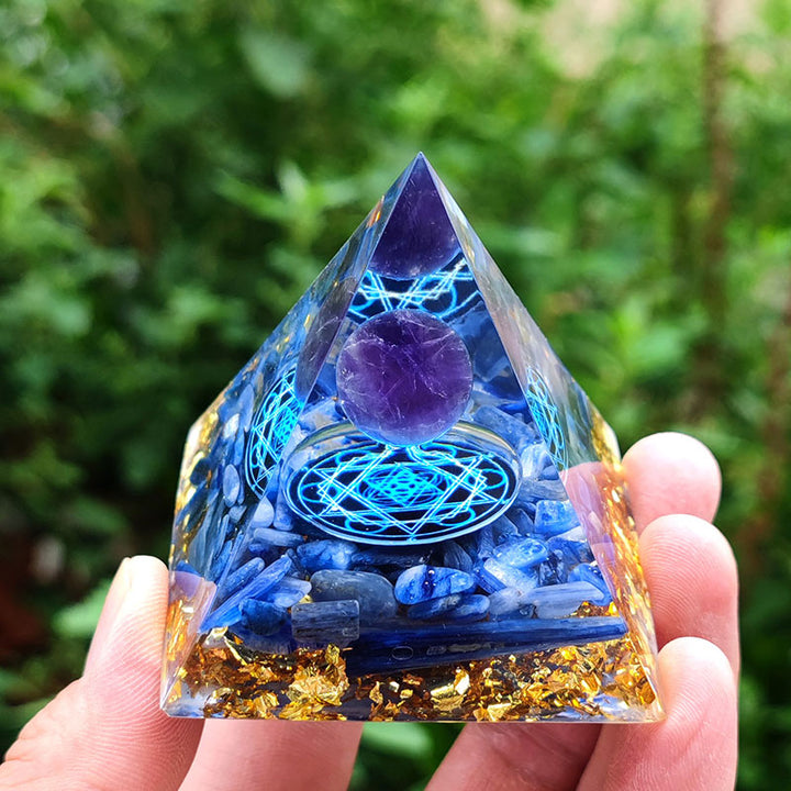 Olivenorma Kyanite With Amethyst Ball Orgone Pyramid