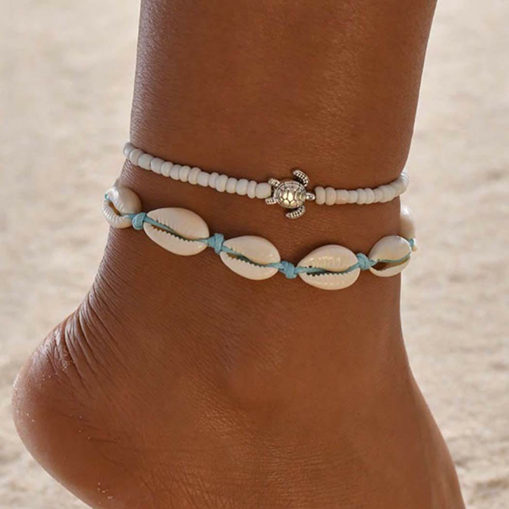 Olivenorma Boho Seashell Alloy Turtle Beaded Anklet