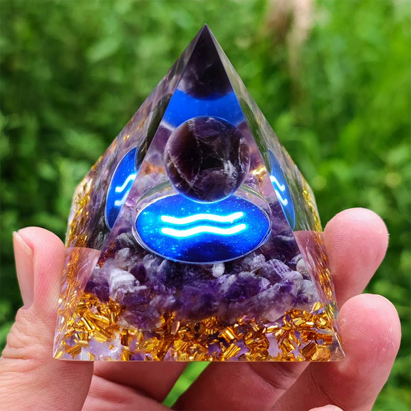 (Clearance 30% OFF / CODE: OFF30) - Olivenorma Amethyst Aquarius Zodiac Orgone Pyramid