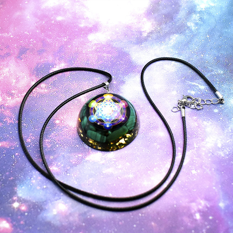 Olivenorma Natural Malachite Metatron's Cube Pendant Necklace - image 1