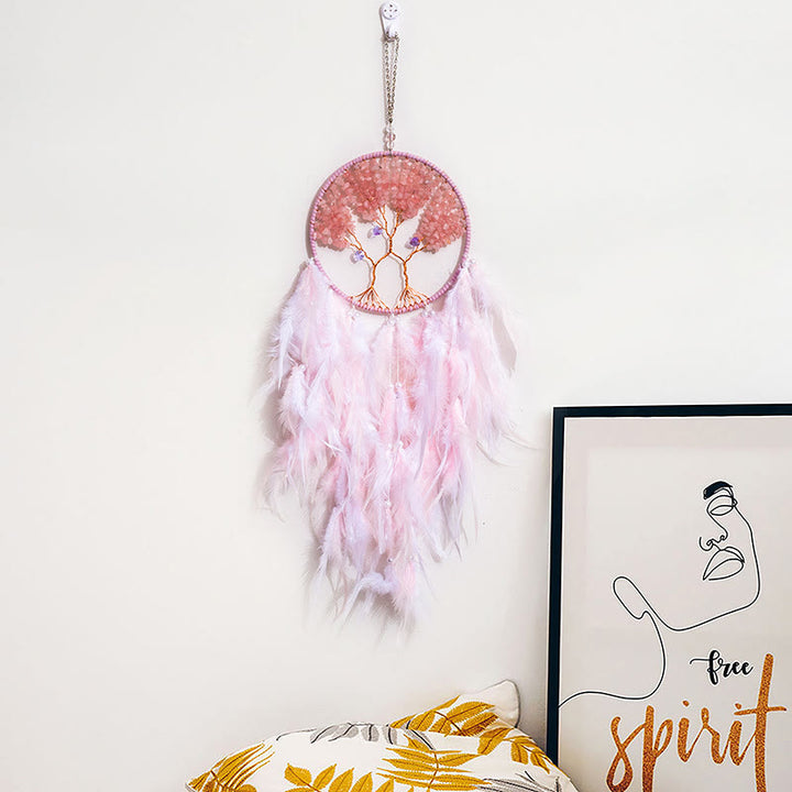 Olivenorma Crystal Tree of Life Pink Feather Dream Catcher - image 21