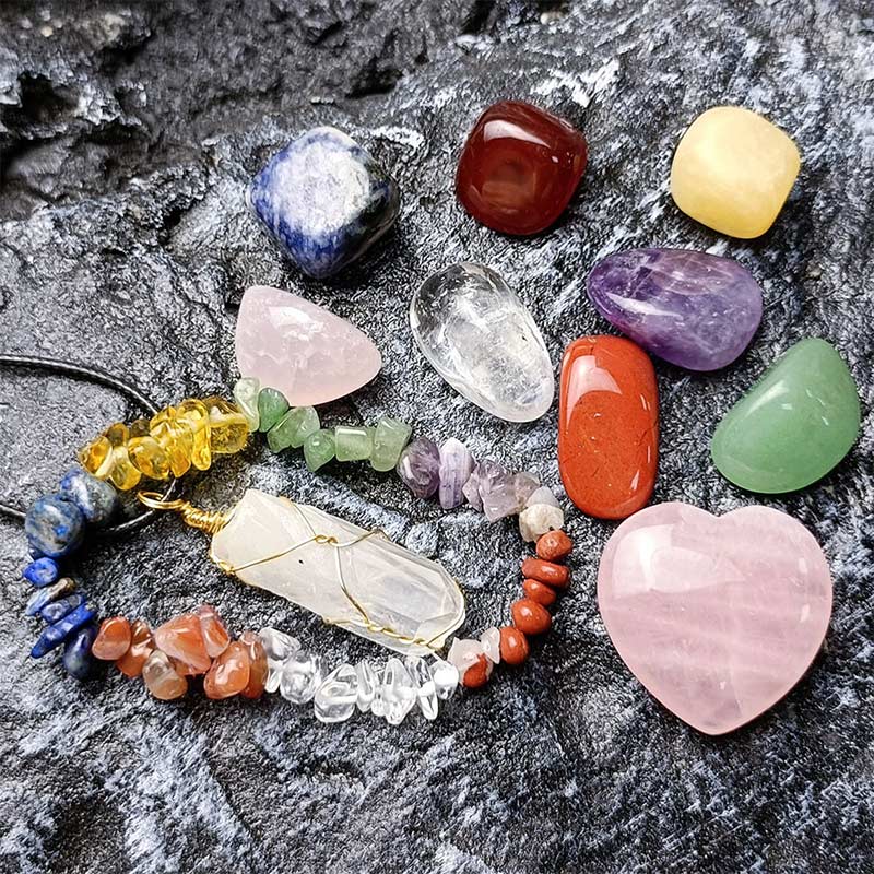 Chakra Healing Pendant Bracelet Crystal Set