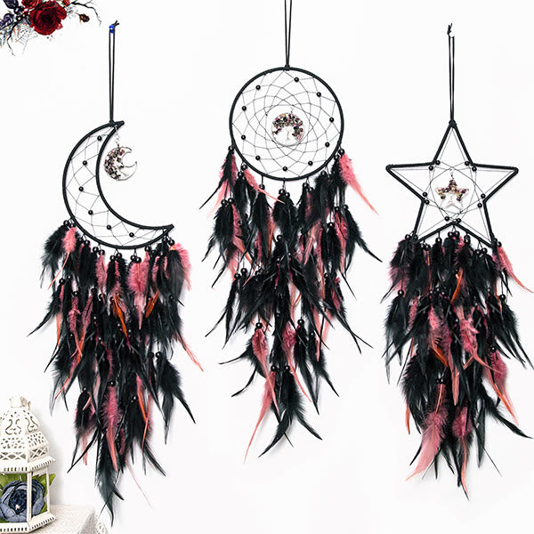 Olivenorma Tourmaline Black Pink Feather Dream Catcher