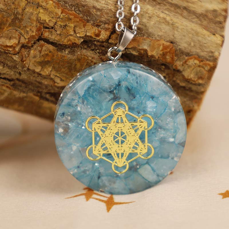 Aquamarine Metatron's Cube Energy Necklace