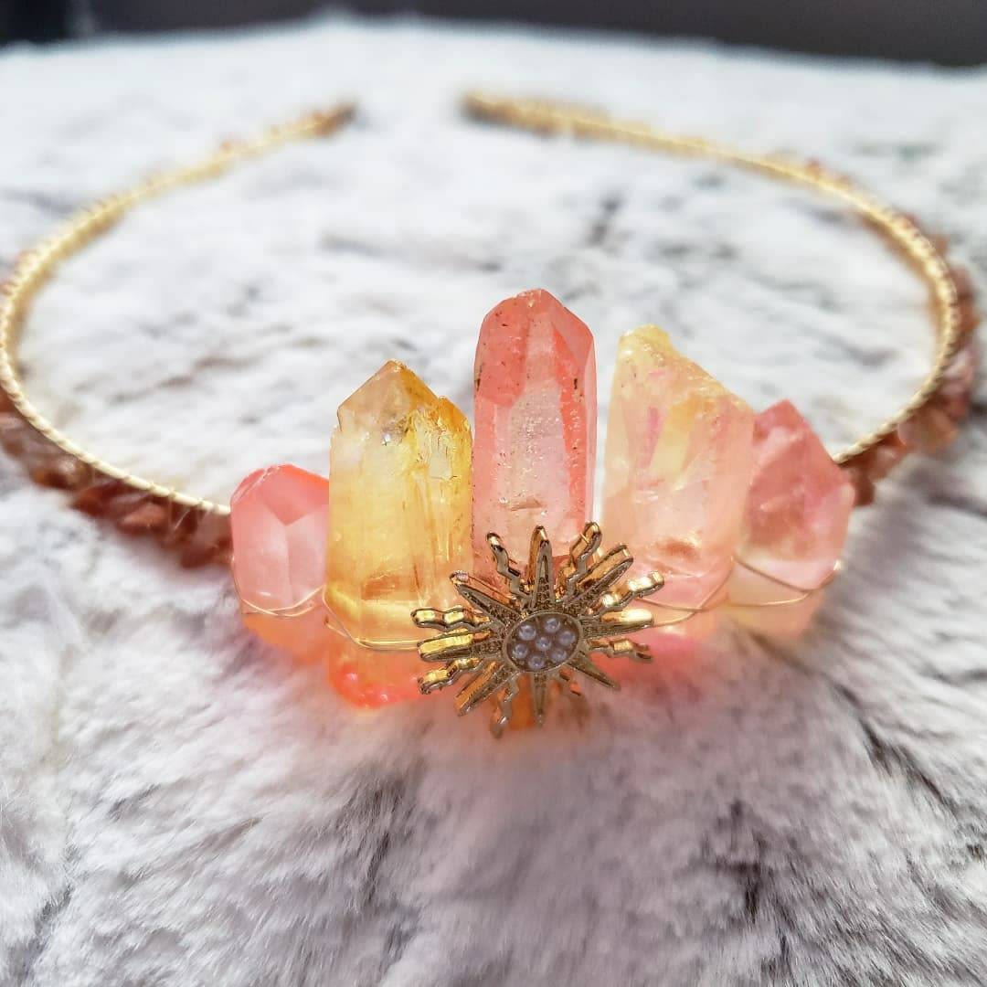 Olivenorma Pink Crystal Sun Stone Festival Boho Crystal Crown