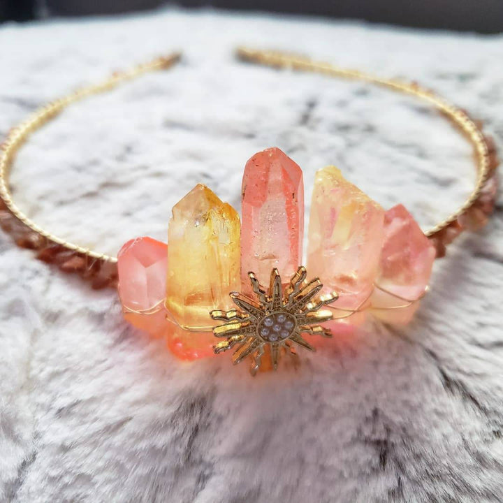 Olivenorma Pink Crystal Sun Stone Festival Boho Crystal Crown