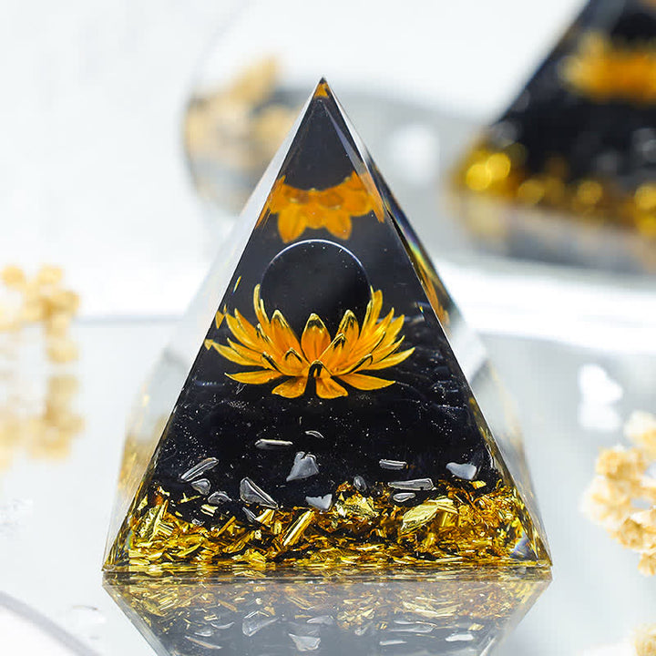 (Clearance 30% OFF / CODE: OFF30) - Olivenorma "Light In The Dark" -Black Onyx  Lotus Orgone Pyramid