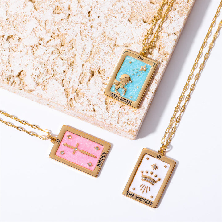 Olivenorma Vintage Tarot Card Square Pendant Titanium Steel Necklace