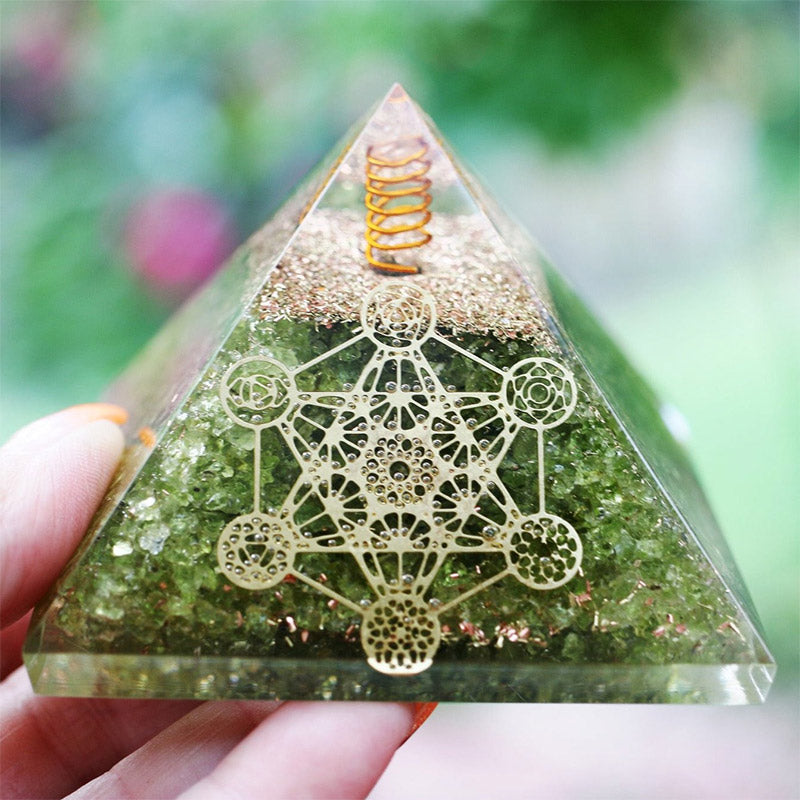 Olivenorma Peridot Metatron's Cube Orgone Pyramid