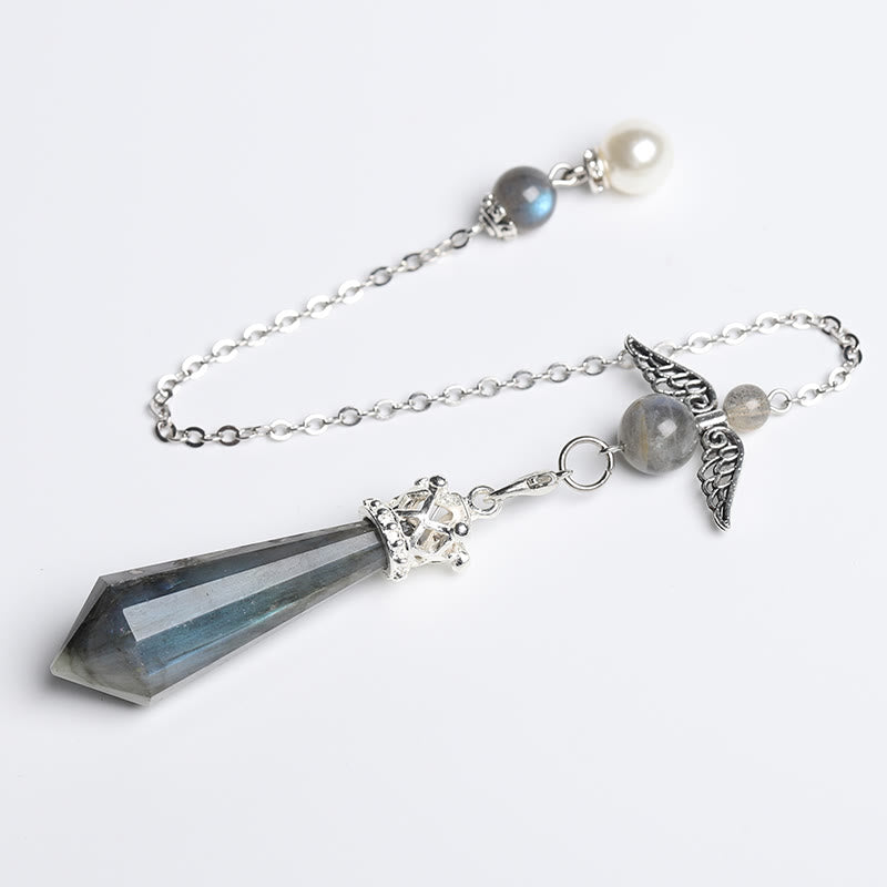 Olivenorma Labradorite Crystal Angel Wings Pendulum