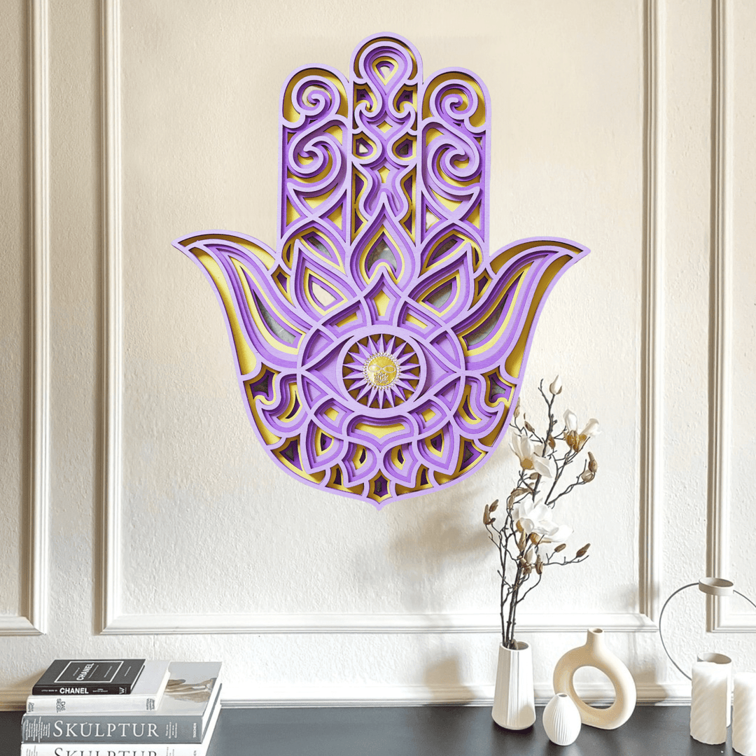 Olivenorma Purple Pink Om Hamsa Chakra 3D Carving Wall Decor