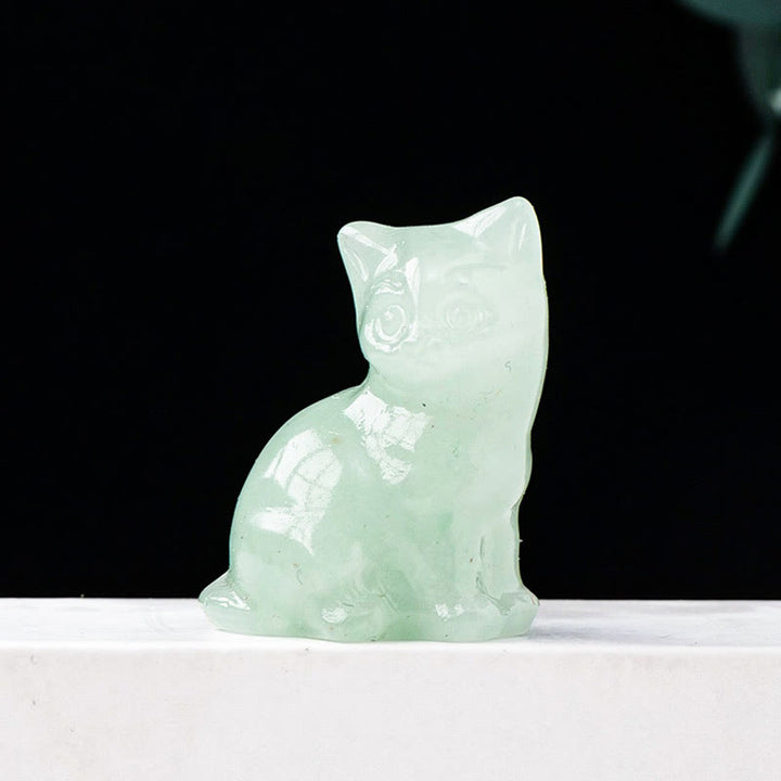 Olivenorma Natural Crystal Lucky Cat Carved Gemstone Decoration - Green Aventurine - image 6