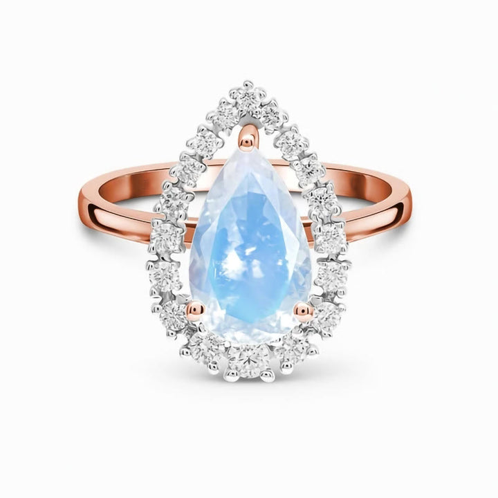 Olivenorma Water Drop Moonstone White Zircon S925 Rose Gold Ring