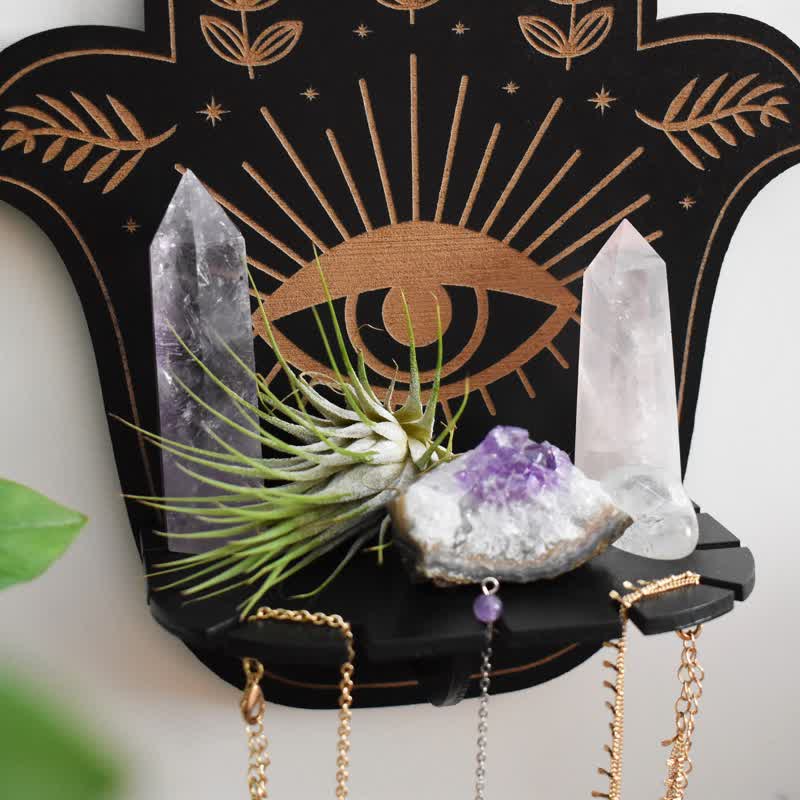 Olivenorma Hamsa Hand Floral Sun and Moon Altar Crystal Shelf