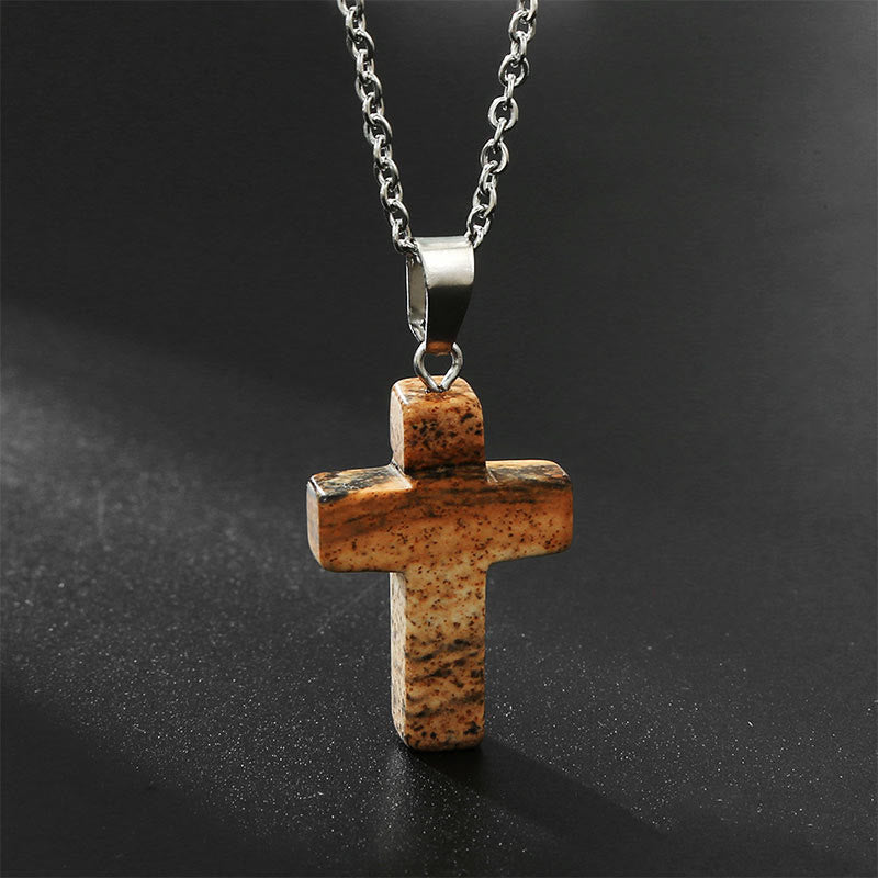 Olivenorma Natural Stone Cross Gemstone Necklace