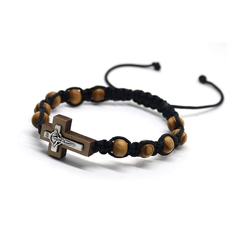 Olivenorma Cross Jesus Wooden Rosary Wrap Bracelet