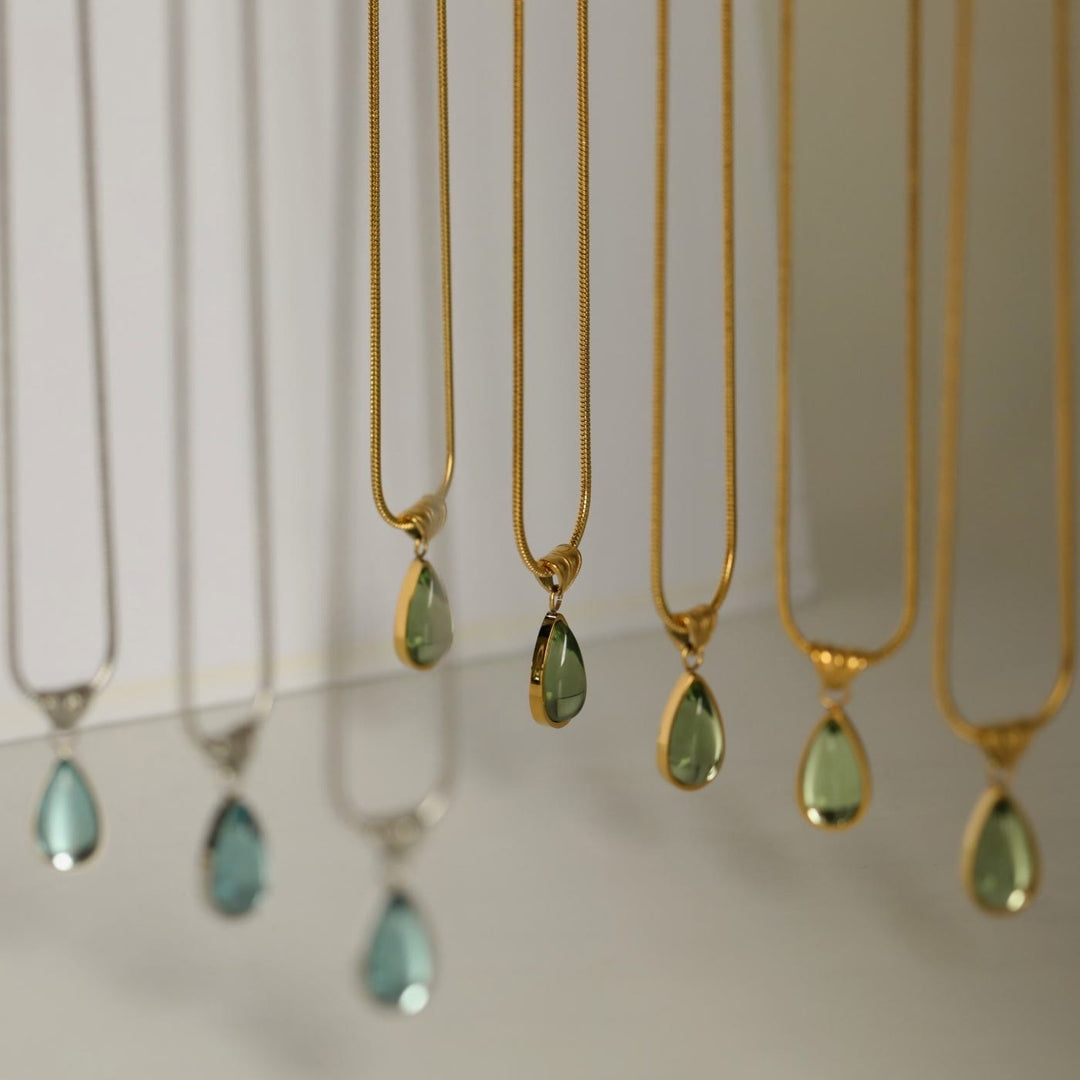 Olivenorma Drop Shape Green Aventurine Aquamarine Pendant Necklace