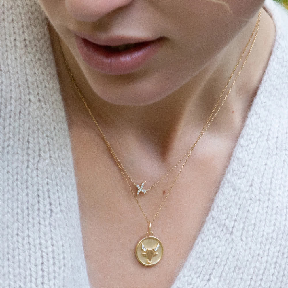 Olivenorma White Zircon Vintage Zodiac Stainless Steel 18k Necklace