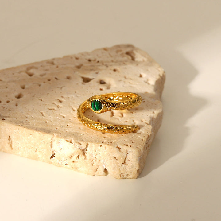 Olivenorma Gold Green Natural Malachite Open Ring Set