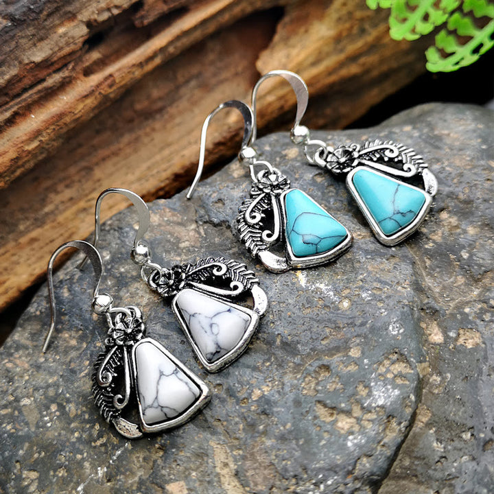 Olivenorma White Turquoise Carved Feather Earrings - image 0