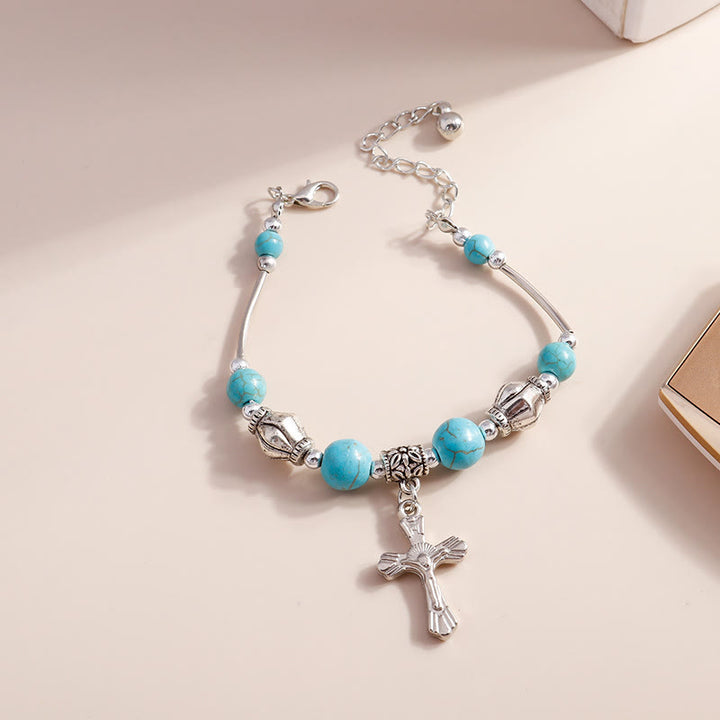 Olivenorma Turquoise Beaded Cross Pendant Bracelet