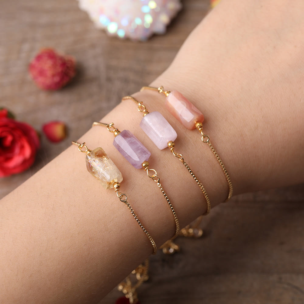 Olivenorma Natural Crystal Prismatic Stone String Metal Chain Bracelet