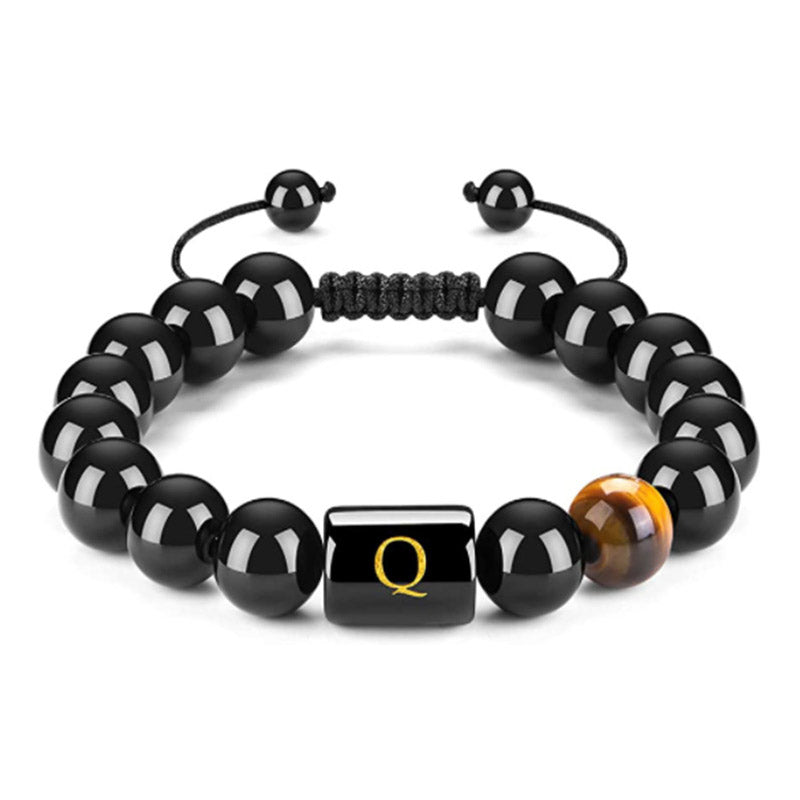 Olivenorma Tiger Eye With Black Onyx Healing Letter Bracelet