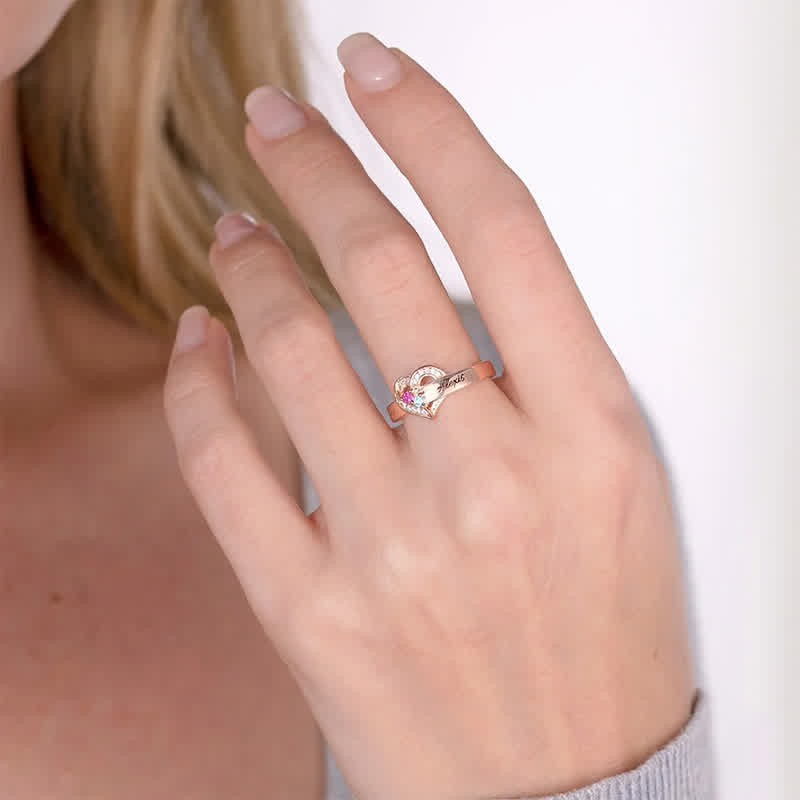 Olivenorma Creative Heart Personalized and Engraved Birthstones Ring - image 3