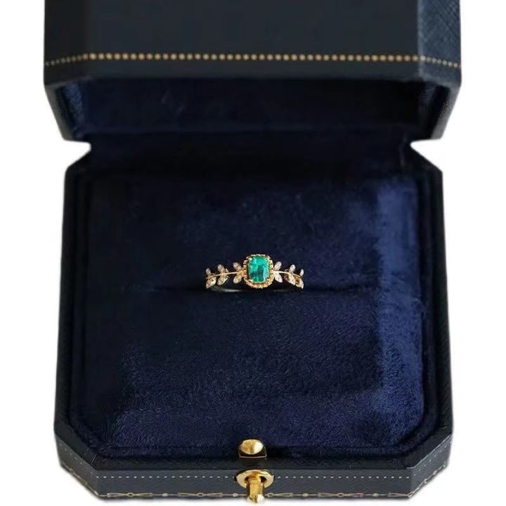 Olivenorma Vintage Emerald Leaf With Zircon Ring
