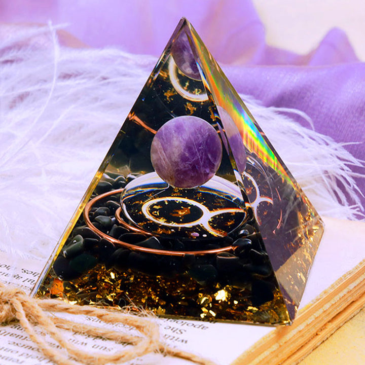 Olivenorma Amethyst Sphere With Obsidian Zodiac Taurus Orgone Pyramid