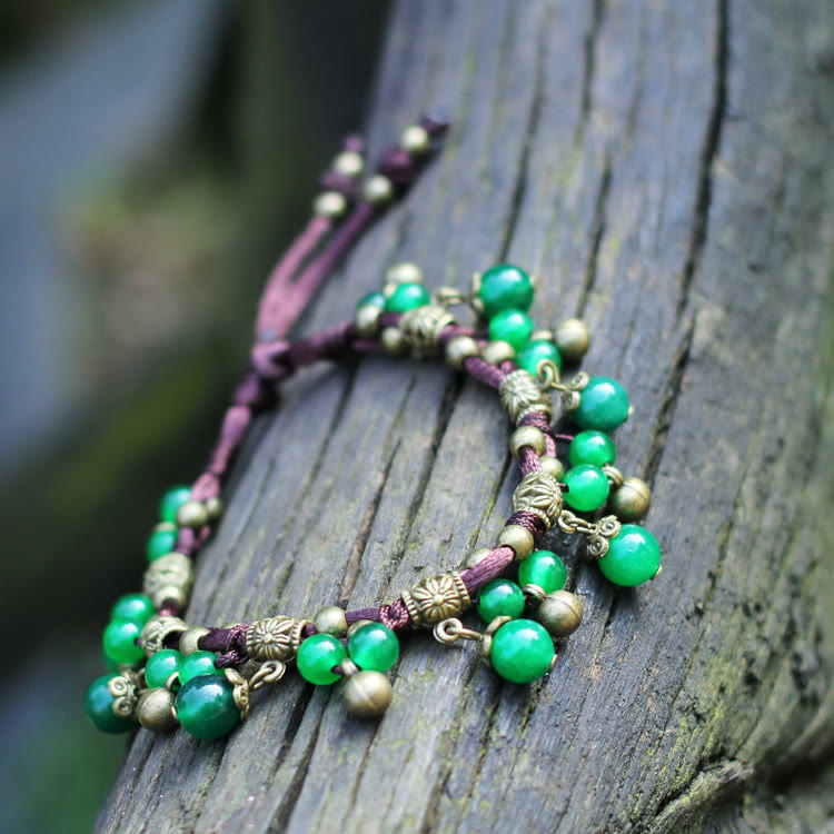 Olivenorma Red Agate Green Jade Woven Bead Anklet Bracelet - image 7