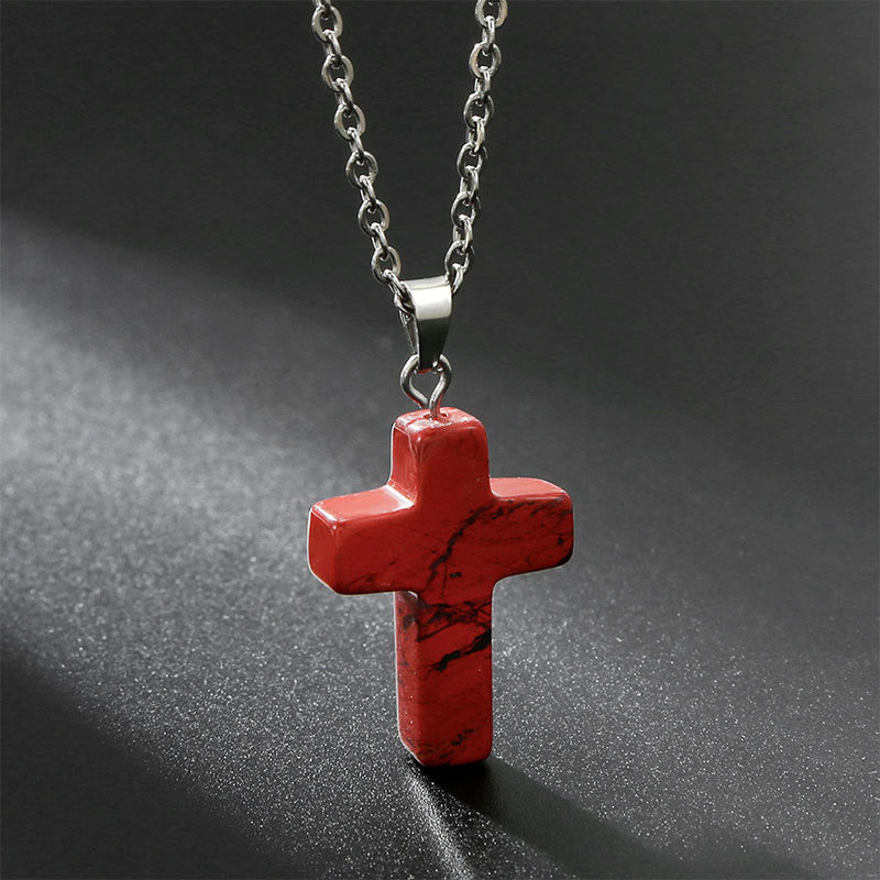 Olivenorma Natural Stone Cross Gemstone Necklace