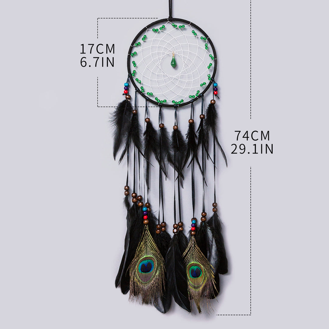 Olivenorma Natural Green Aventurine Peacock Feather Dream Catcher