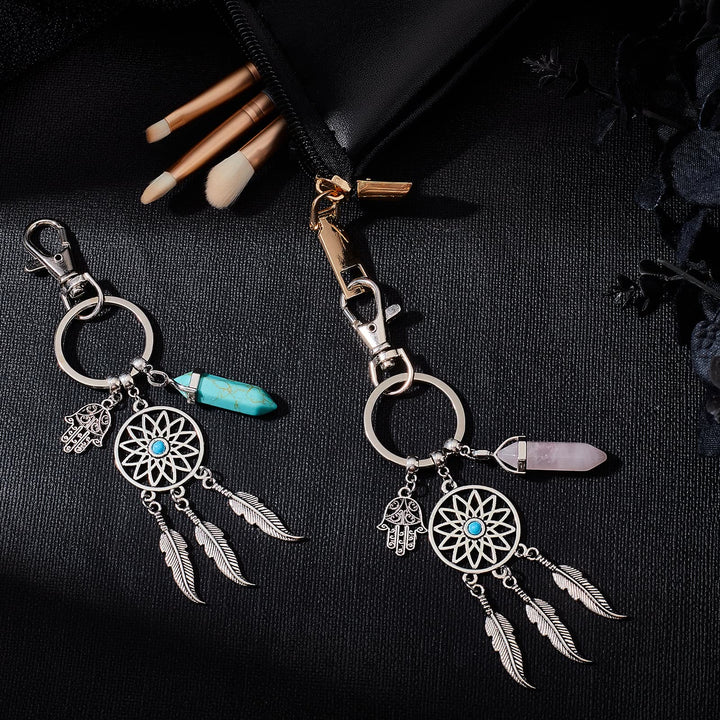 Olivenorma Natural Gemstone Dreamcatcher Pendants Hamsa Keychain