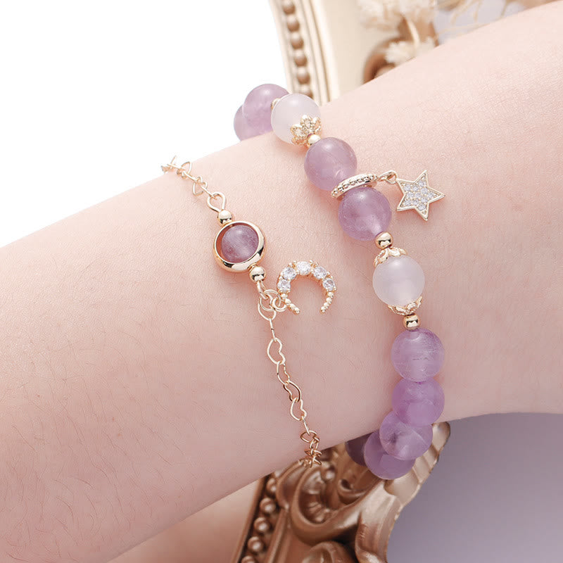 Olivenorma Amethyst White Agate Beaded Star Moon Bracelet