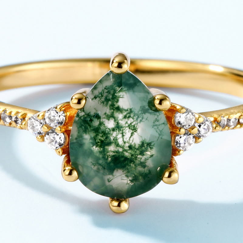 Olivenorma Moss Agate White Zircon Six Claw Ring