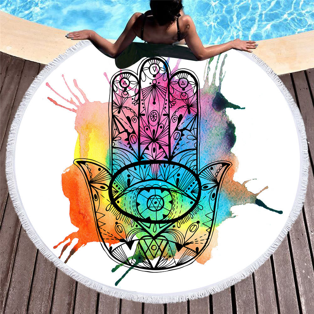 Olivenorma Hamsa Print Round Beach Towel Tapestry