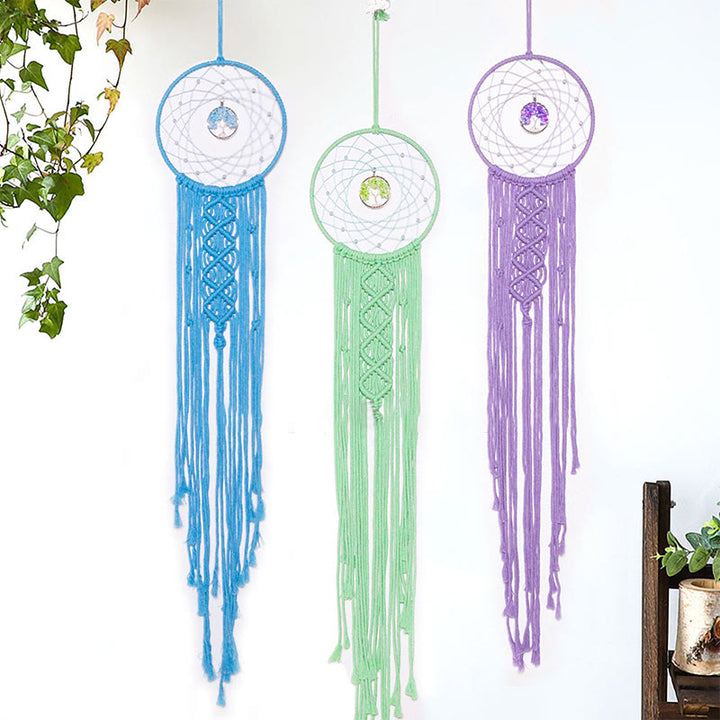 Olivenorma Woven Round Solar Tree of Life Crystal Dream Catcher