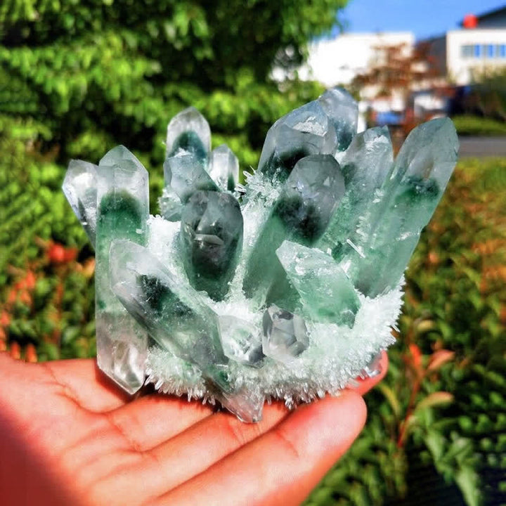 Olivenorma Beautiful Healing Green Phantom Quartz Gemstone Decoration