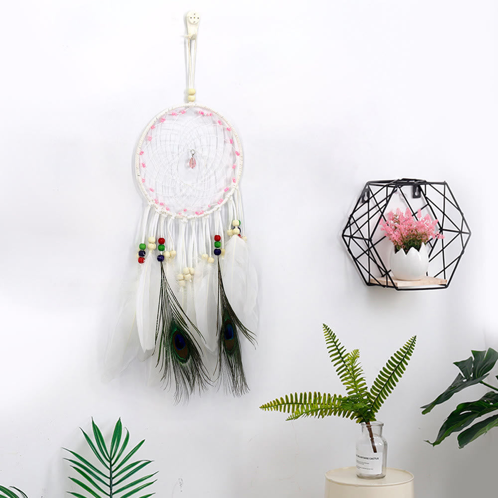 Olivenorma Hand Woven Natural Wooden Beads Feather Dream Catcher