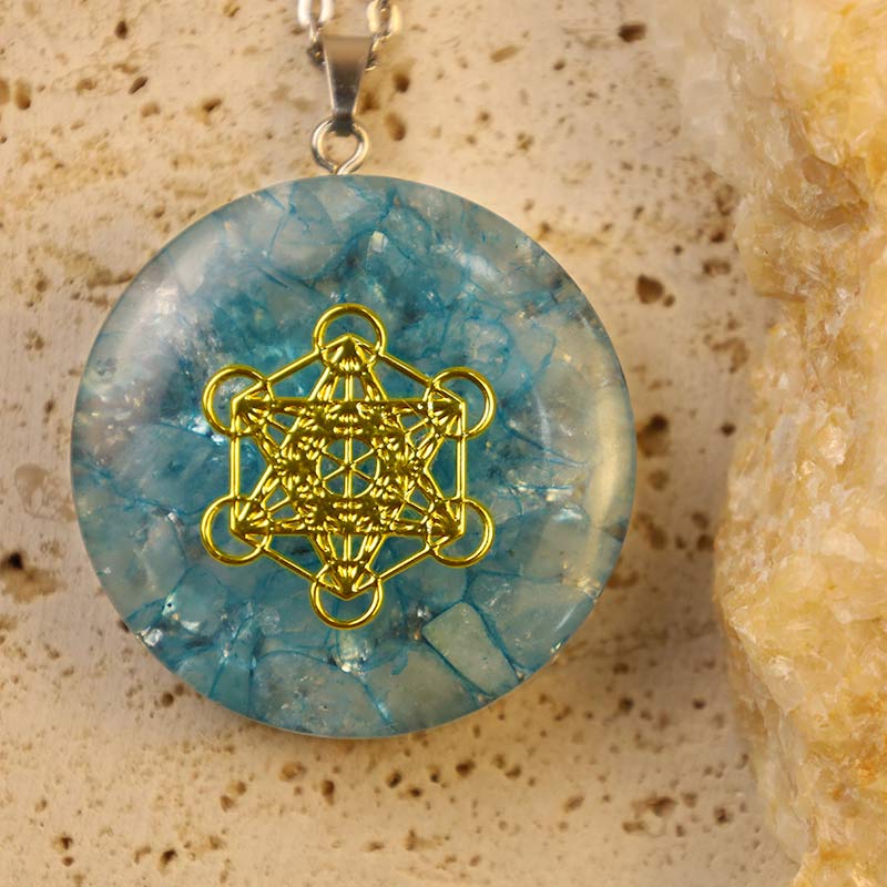 Aquamarine Metatron's Cube Energy Necklace