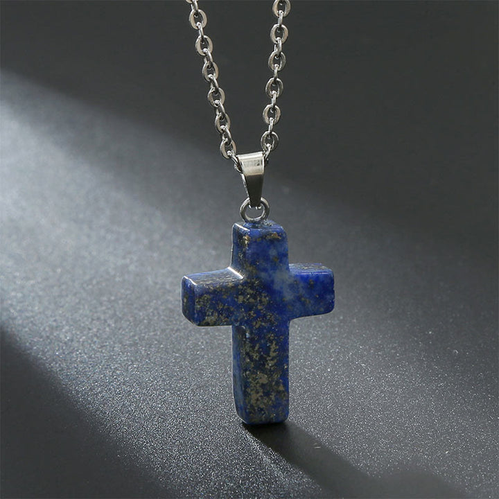 Olivenorma Natural Stone Cross Gemstone Necklace